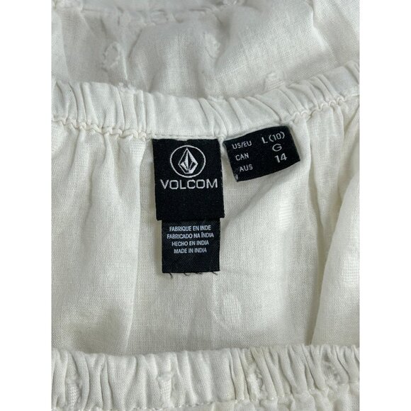 VOLCOM Winding Roads Cami Crop Tank Top Sz L White Polka Dot Off Shoulder Ruffle - Picture 13 of 16